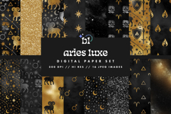 16 Black &amp; Gold Aries Zodiac Seamless Patterns Product Image 1