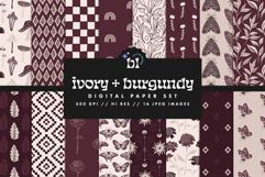 16 Ivory &amp; Burgundy Seamless Patterns Product Image 1