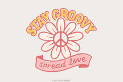 Stay Groovy Spread Love PNG, Retro Daisy Peace Sign PNG, Product Image 1