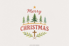 Merry Christmas Watercolor PNG, Christian Christmas Cross Product Image 1