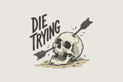 Die Trying PNG Skull Design, Edgy Arrow Skull PNG, Product Image 1