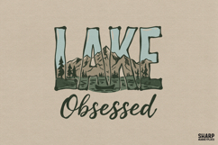 Lake Obsessed Mountain Scene, Summer PNG Trendy Lake Art, Product Image 1