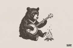 Bear Playing Banjo PNG, Campfire Bear Digital Download, Product Image 1