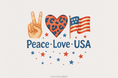 4th of July PNG, Peace Love USA, Independence Day PNG, Product Image 1