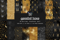 16 Black &amp; Gold Gemini Zodiac Seamless Patterns Product Image 1