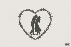 Cowboy Couple Barbed Wire Heart PNG, Western Romance Print, Product Image 1