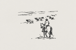 Cowboy Herding Cattle PNG, Western Cowboy Art, Ranch Life Product Image 1
