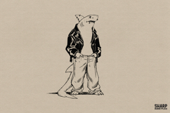 Edgy Anthropomorphic Shark In Leather Jacket And Baggy Product Image 1