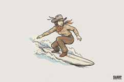 Cowgirl Surfer PNG, Western Surf Art, Retro Rodeo Print, Product Image 1