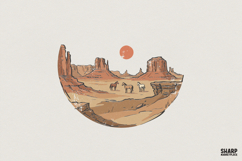Desert Horses PNG, Wild West Landscape PNG, Boho Desert Product Image 1
