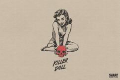 Killer Doll, Skull PNG Retro Pinup Shirt Design, Horror PNG Product Image 1