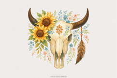 Boho Bull Skull PNG Sublimation Design, Instant Download, Product Image 1