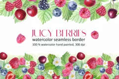 Juicy Berries Watercolor Seamless Border | PNG Clipart Product Image 1