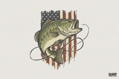 American Flag Bass Fishing PNG, Patriotic Fish Product Image 1