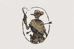 Cowboy Skeleton PNG Western Art, Vintage Gunslinger PNG, Product Image 1