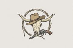 Cowboy Skull PNG, Western Cowboy Hat Skull, Texas Longhorn Product Image 1
