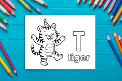 Letter T Coloring Page, Tiger Printable Design for Kids Product Image 1