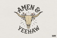 Amen &amp; Yeehaw PNG, Western Skull Flowers, Rustic Country Product Image 1