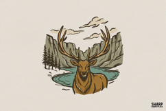 Elk Wilderness Hunting PNG, Lake Life PNG, Trendy PNG, Product Image 1