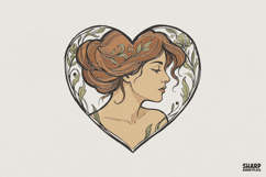 Elegant Lady Heart PNG, Botanical Art Nouveau Portrait, Product Image 1
