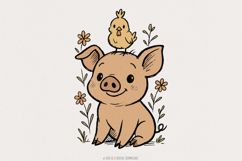 Cute Pig with Chick on Head PNG, Funny Farm Animal Product Image 1