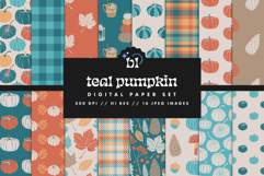 16 Teal Pumpkin Seamless Patterns Product Image 1