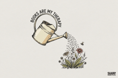 Books Are My Therapy PNG, Watering Can Digital Art, Reading Product Image 1