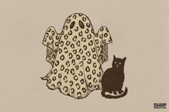 Leopard Print Ghost And Black Cat Illustration, Cute Ghost Product Image 1