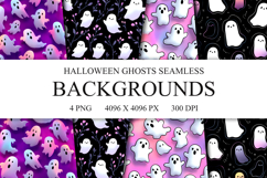 4 Halloween Ghosts Seamless Patterns, Digital Paper PNG Product Image 1