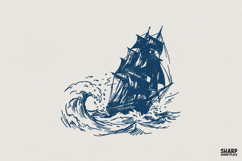 Sailing Ship PNG, Nautical Art Print, Vintage Ocean Wave Product Image 1