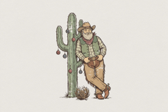 Cowboy Leaning on Cactus PNG, Western Christmas PNG, Product Image 1