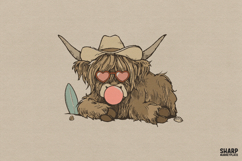 Shaggy Highland Cow In Heart Sunglasses With Png Designs, Product Image 1