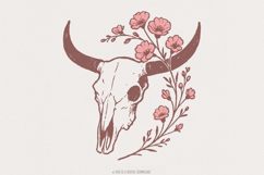 Boho Western Skull PNG, Floral Horns Tumbler PNG Digital Product Image 1