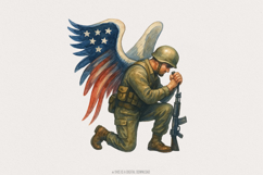 American Soldier Angel Man Praying, USA Flag PNG, 4th of Product Image 1