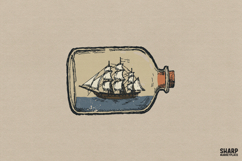 Ship In A Bottle Nautical Illustration, Trendy PNG Shirt Product Image 1