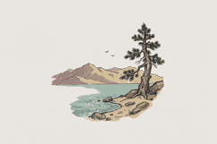 Vintage Mountain Lake PNG, Nature Scenic PNG, Pine Tree Product Image 1