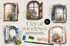 Vintage Watercolor Floral Window Clipart PNG Product Image 1