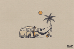 Retro Beach Van Hammock Scene, Summer PNG For Shirt PNG Product Image 1