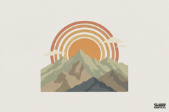 Mountain Sunset PNG, Retro Landscape Art, Nature Scene Product Image 1