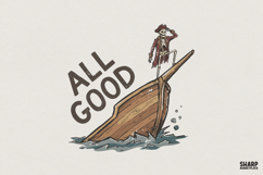 All Good PNG, Pirate Skeleton Artwork, Nautical Funny Product Image 1