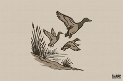 Flying Ducks PNG, Hunting PNG, Lake Life PNG, Vintage Marsh Product Image 1