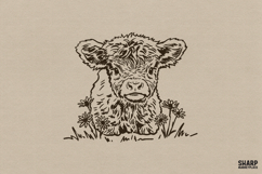 Sweet Baby Cow In Wildflowers, Highland Cow PNG For Western Product Image 1