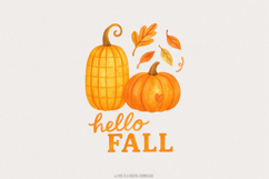 Hello Fall Pumpkins PNG, Autumn Leaves Fall Sublimation, Product Image 1