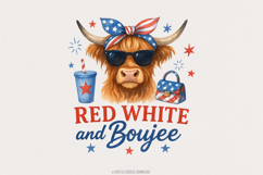 Fourth of July Highland Cow PNG, Patriotic America Product Image 1