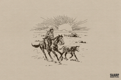 Sunset Cowboy Riding Horse Western Ranch Art, Western Horse Product Image 1