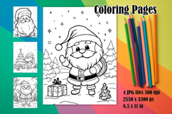 4 Cute Kawaii Santa Claus Coloring Pages, Christmas Designs Product Image 1