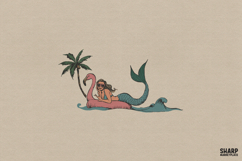 Tropical Mermaid Floating On Flamingo Pool Float Under Palm Product Image 1