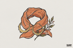 Boho Orange Scarf PNG, Crescent Moon Earrings Art, Floral Product Image 1