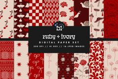 16 Ivory &amp; Ruby Seamless Patterns Product Image 1