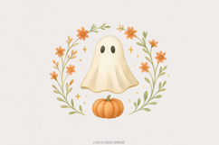 Cute Ghost Pumpkin PNG, Fall Halloween Ghost Clipart PNG, Product Image 1